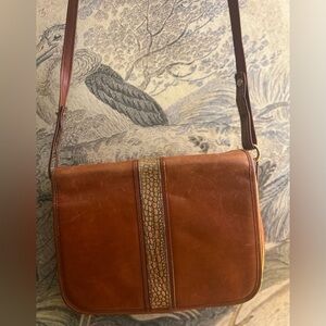 Brahmin Saddle Crossbody Bag Cognac Brown Animal Croc Embossed Details